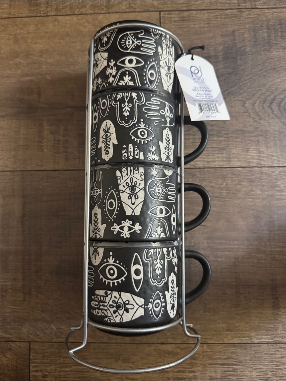 Prima Design Evil Eye and Hamsa Hand Stacking Mug Set. 4 - 8oz mugs